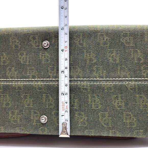 Dooney & Bourke Green Signature Logo Canvas Leather Double Pocket Tote Bag Purse - Picture 10 of 14